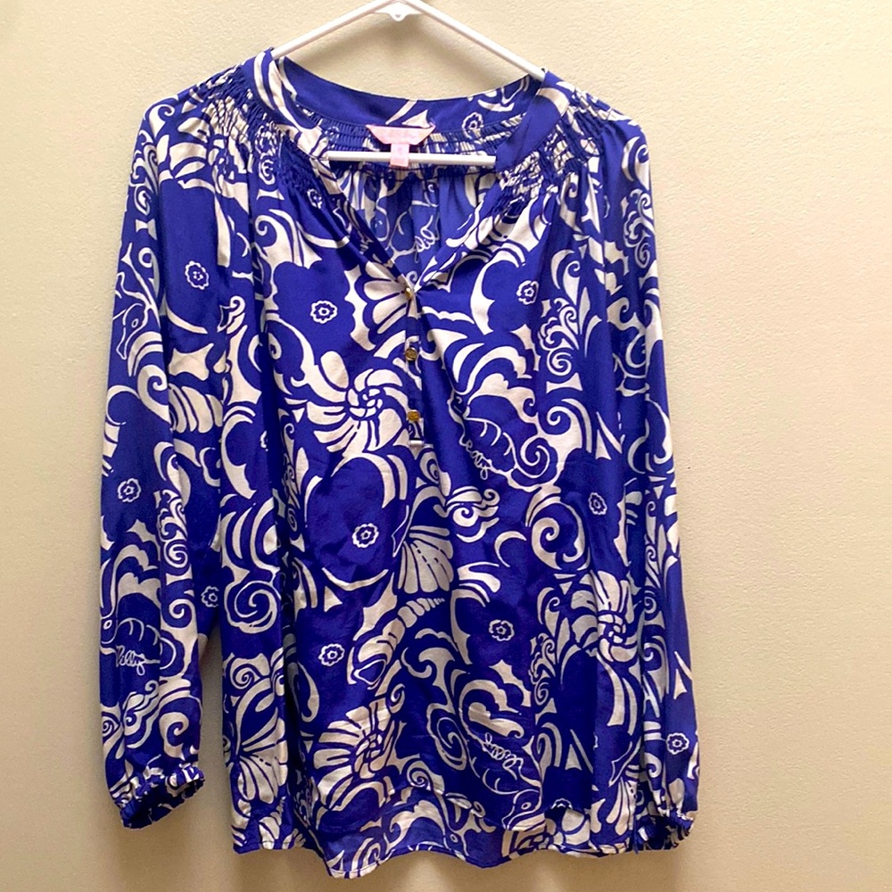 Lilly Pulitzer Silk blue and white blouse. Size medium. Great condition